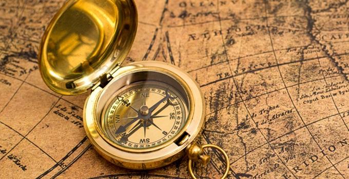 Compass on map